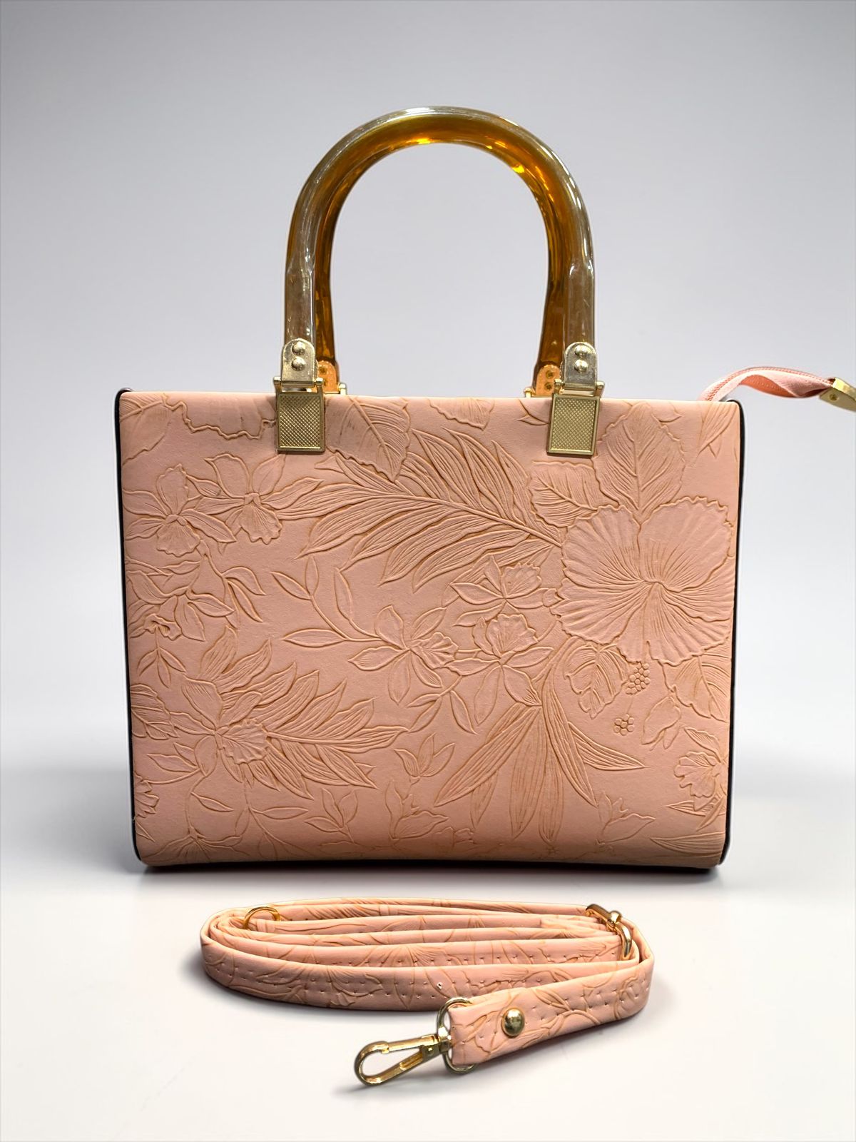 Trendy Floral Embossed Handbag with Transparent Handle | Stylish Sling Bag for Women