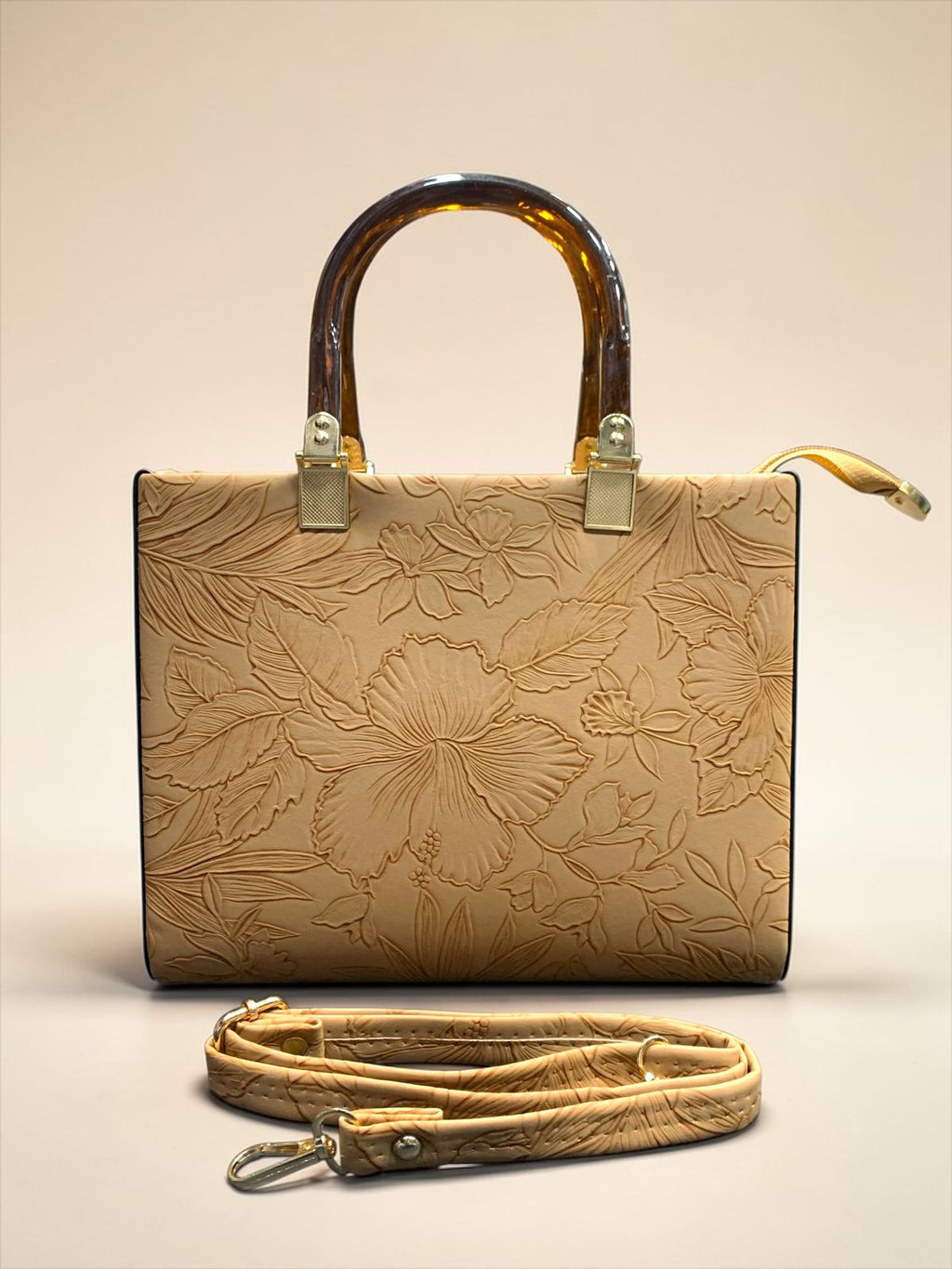 Trendy Floral Embossed Handbag with Transparent Handle | Stylish Sling Bag for Women