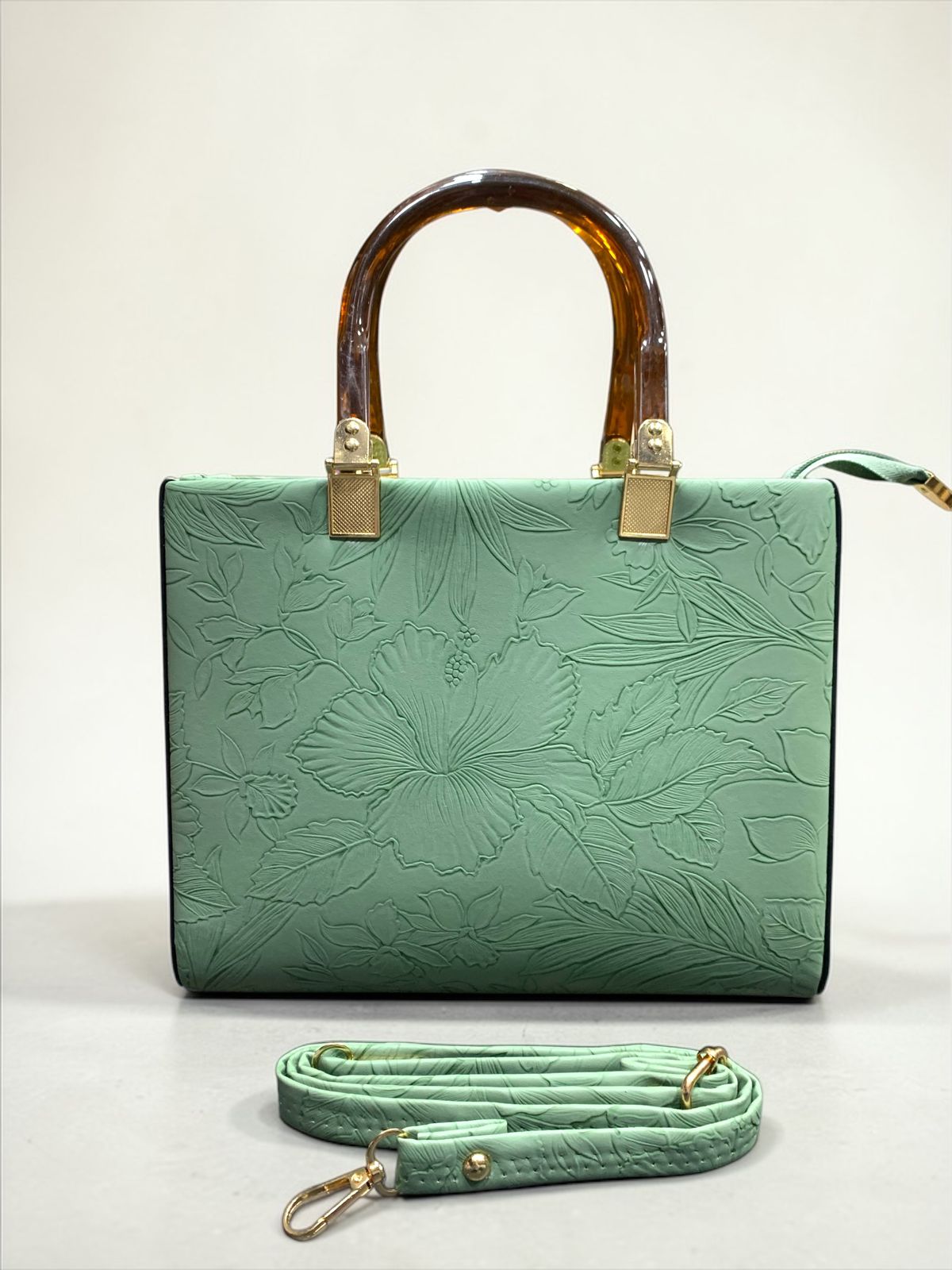 Trendy Floral Embossed Handbag with Transparent Handle | Stylish Sling Bag for Women