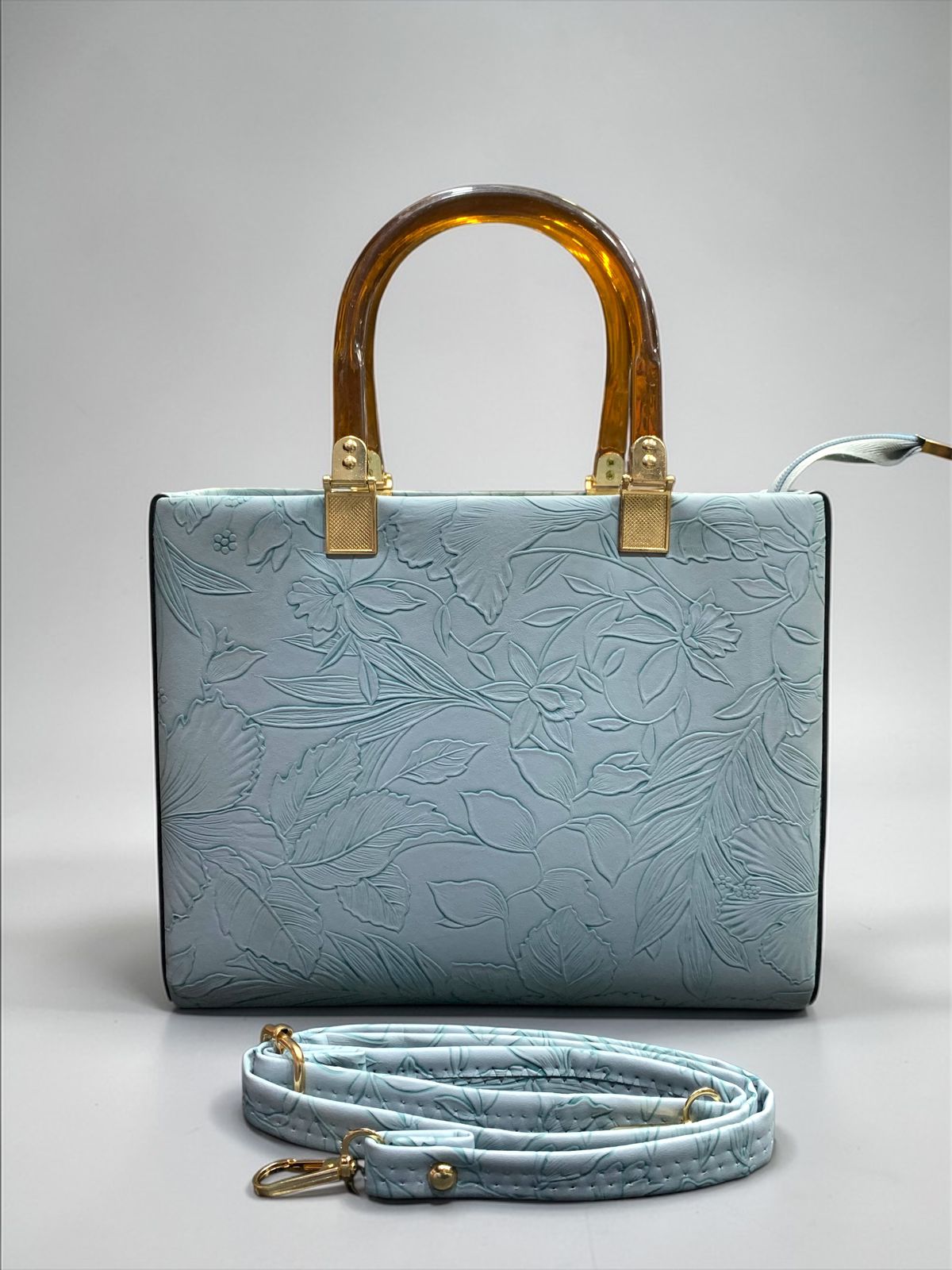 Trendy Floral Embossed Handbag with Transparent Handle | Stylish Sling Bag for Women