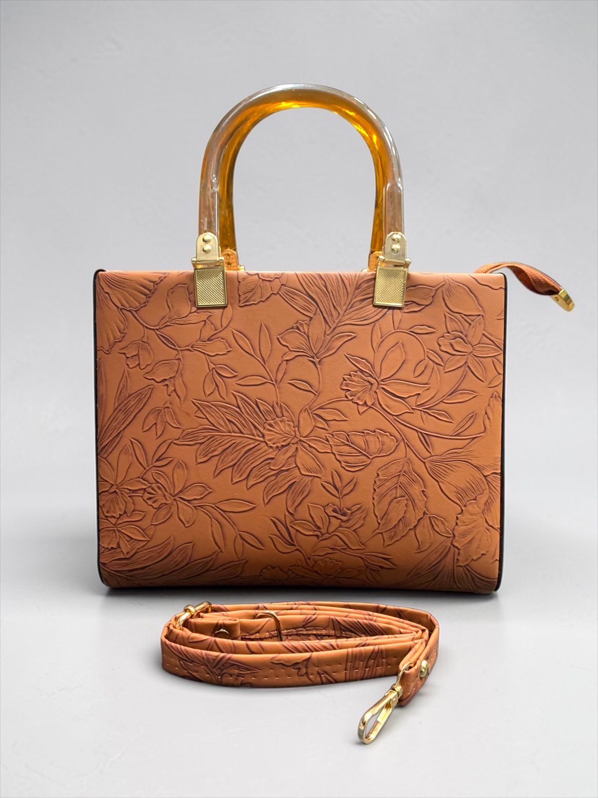 Trendy Floral Embossed Handbag with Transparent Handle | Stylish Sling Bag for Women