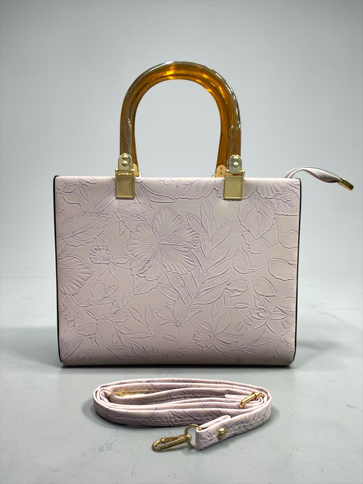 Trendy Floral Embossed Handbag with Transparent Handle | Stylish Sling Bag for Women